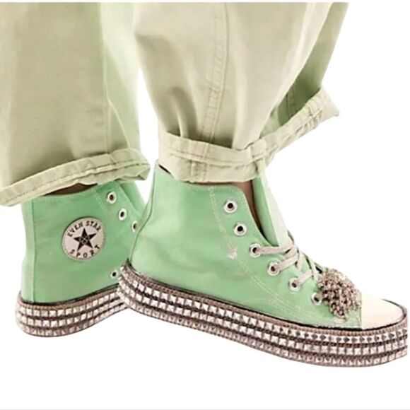 NEW Nan-Ku Free People High Top Sneaker Rhinestone Studded Mint Size 8-8.5 - Picture 14 of 15